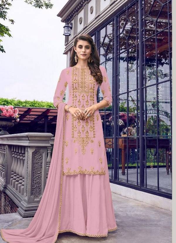 Swagat Violet Heavy Fauk Georgette Embroidery Work Designer Party Wear With Plazzo Collection 
